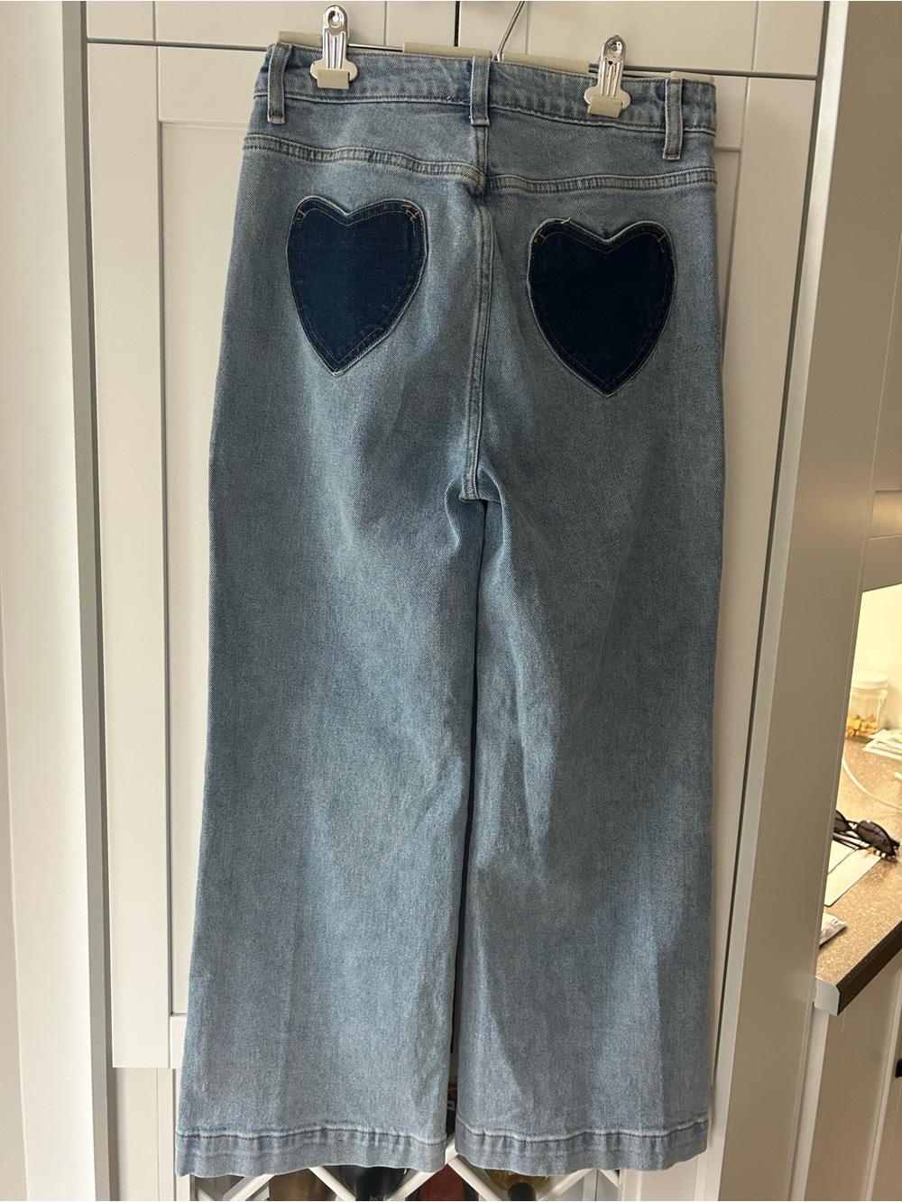Easy Clothes Size 26 High-Waist Wide-Leg Heart Patch Jeans - Light Blue - Picture 7 of 8